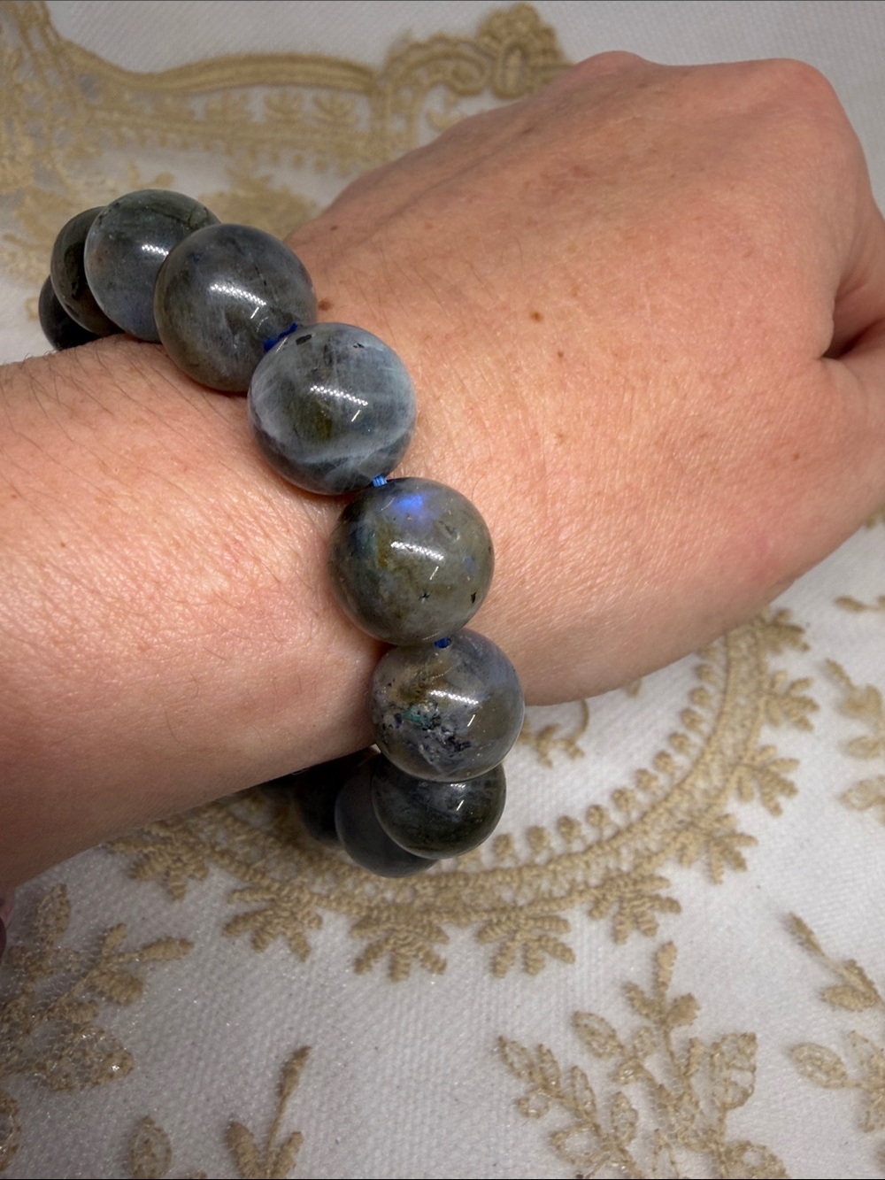 Natural Dark Moonstone Bracelet 12mm Blue Flash Whimsygoth Rare Gemstone